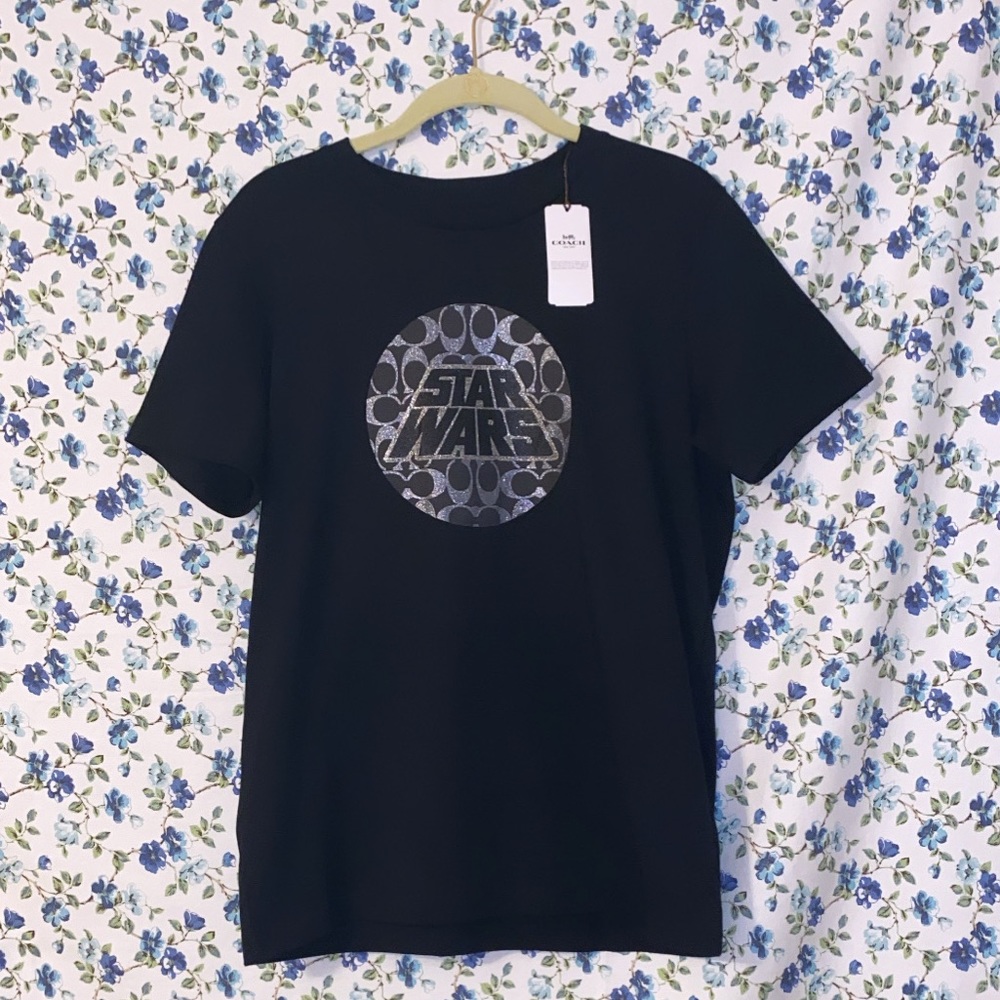 Coach Star Wars Logo Black Glitter Tee Shirt - Picture 5 of 16